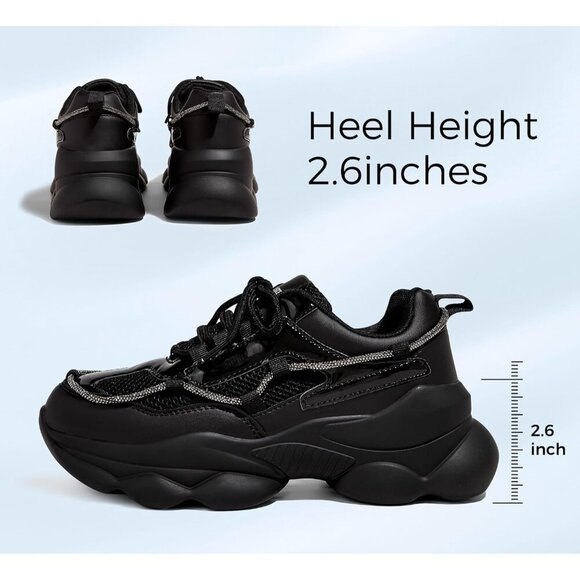 Women's 90s Chunky Sneakers Rope Platform Casual Thick Rave Walking Shoes Black - Picture 2 of 9